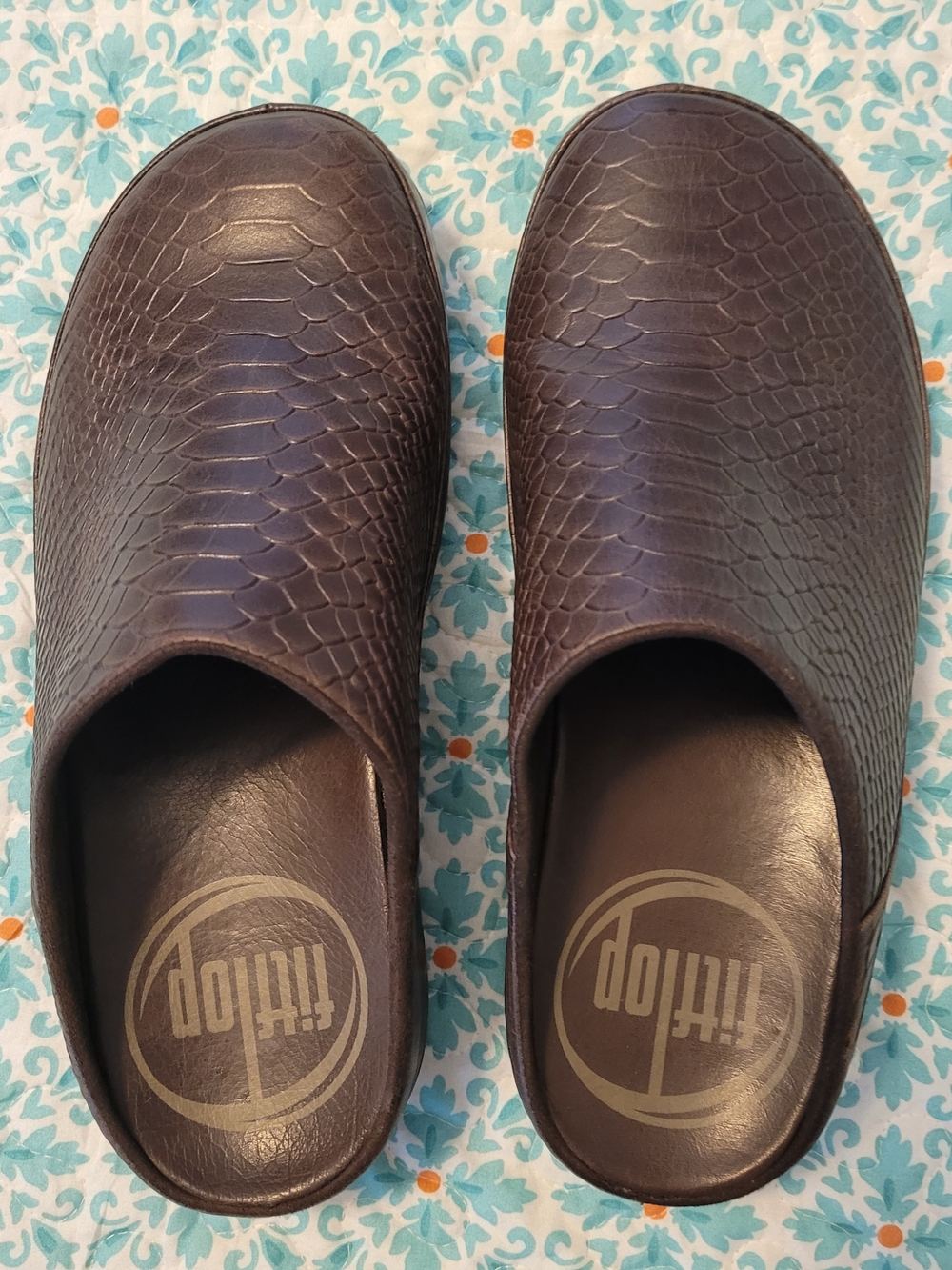 Women's Fitflop Brown Slip-On Clog - Textured Leather Size 11 Gently Used